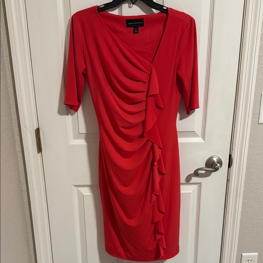 Connected Apparel Vibrant Red Asymmetrical Dress